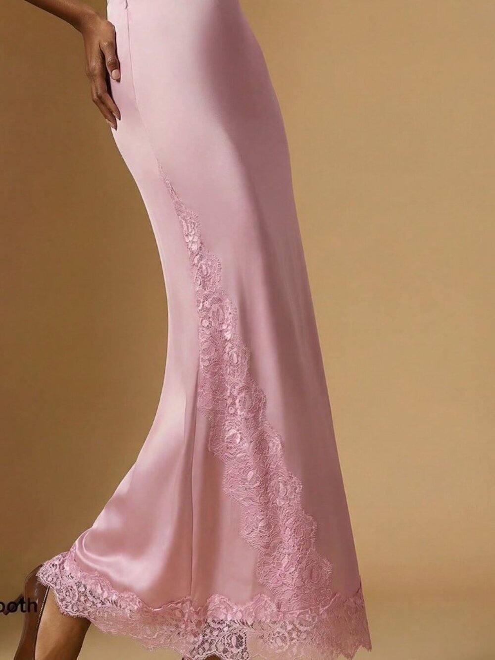pink Elegant Women's Lace Patchwork satin Skirt - Picture 3 of 6